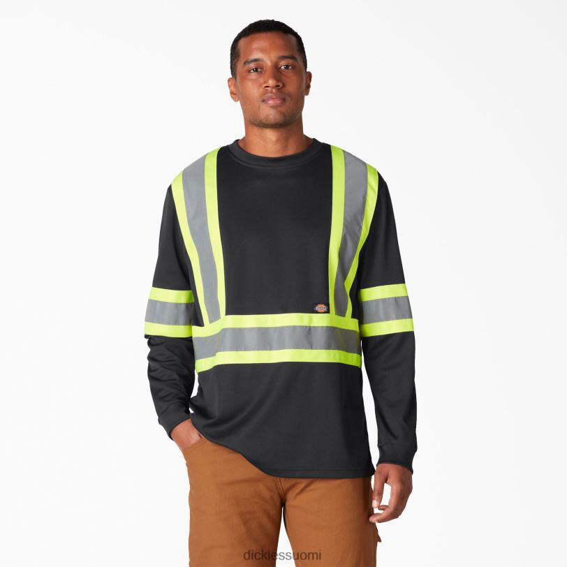 Dickies sukupuolineutraali hi vis safety pitkähihainen t-paita musta (bk) työvaatteet Z844X1450