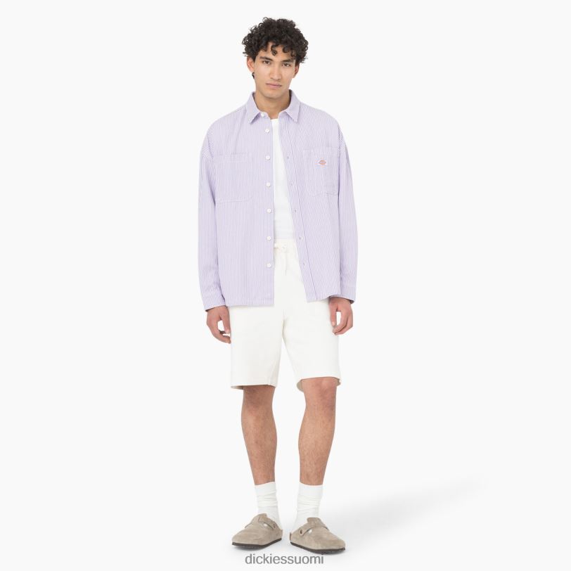 Dickies miehet hickory stripe pitkähihainen työpaita ekru/lila (eug) työvaatteet Z844X778