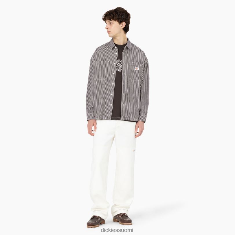 Dickies miehet hickory stripe pitkähihainen työpaita ekru/ruskea (eub) työvaatteet Z844X777