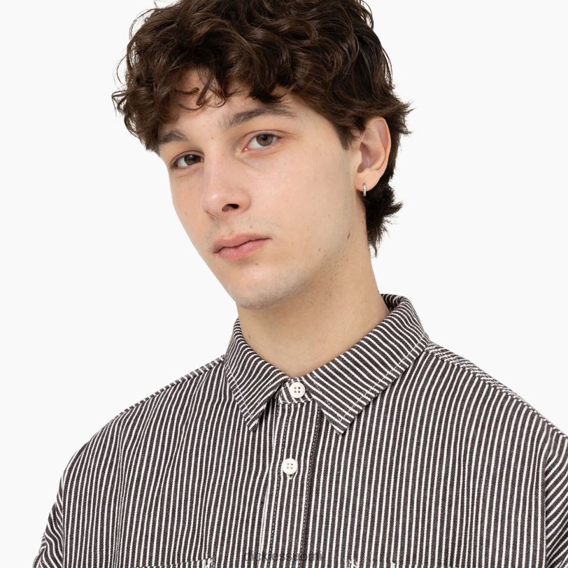 Dickies miehet hickory stripe pitkähihainen työpaita ekru/ruskea (eub) työvaatteet Z844X777