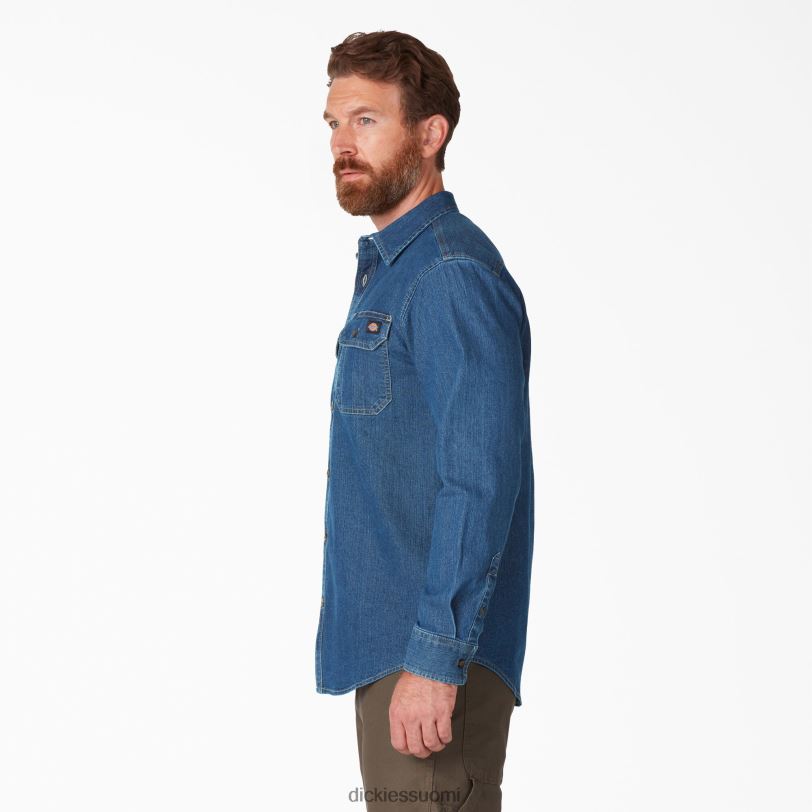 Dickies miehet flex denim pitkähihainen paita keskikokoinen denimpesu (mw2) työvaatteet Z844X728