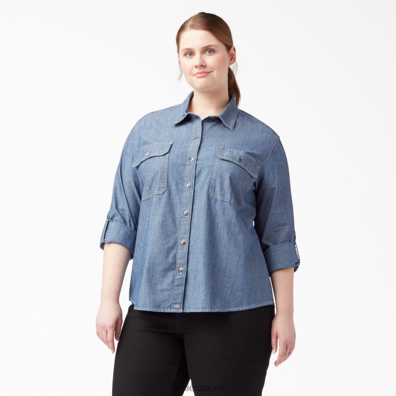 Dickies naiset plus pitkähihainen chambray roll-tab työpaita kivipesty vaaleansininen (lsw) työvaatteet Z844X2125
