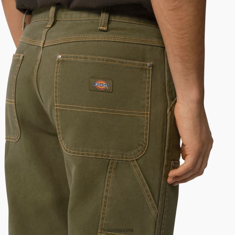 Dickies miehet ankkakontrastiommel kaksinkertaiset etuhousut kivipesty sotilaallinen vihreä (smw) vaatteet Z844X247