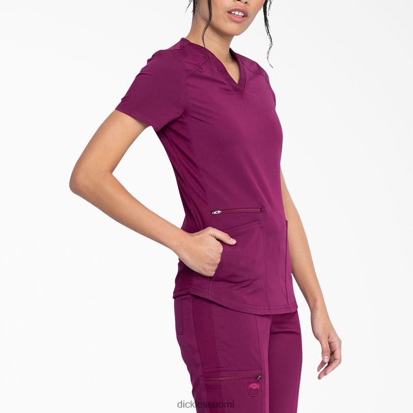 Dickies naiset tasapainoinen v-kaula-aukkoinen kuorintatoppi, jossa vetoketjutasku viini (voitto) vaatteet Z844X2481