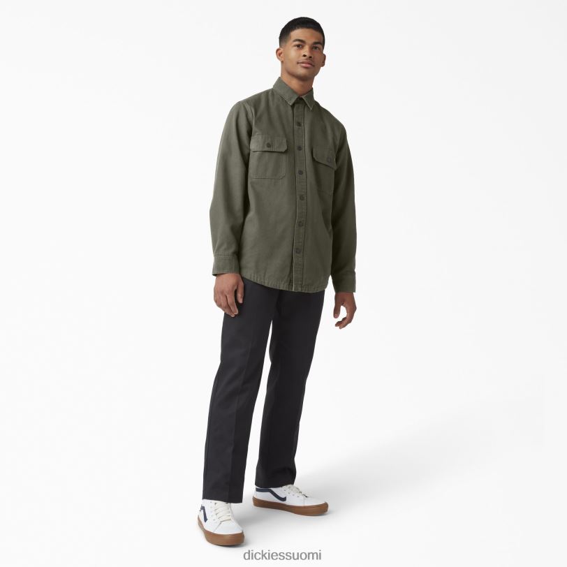 Dickies miehet pitkähihainen flanellivuorattu ankkapaita sotilaallinen vihreä (ml) vaatteet Z844X865