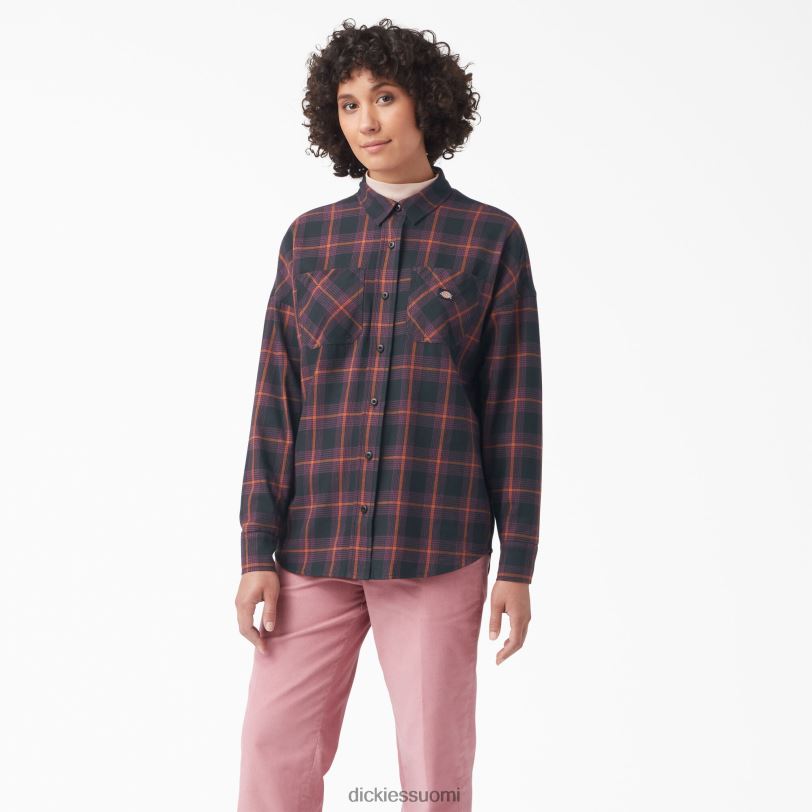 Dickies naiset bakerhill oversize paita viini/musta ruudullinen (bpn) vaatteet Z844X2101