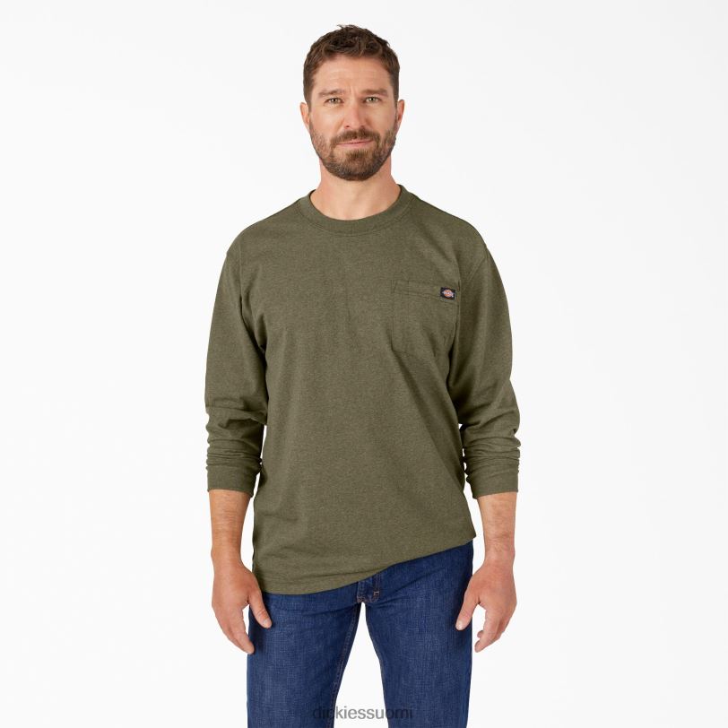 Dickies miehet pitkähihainen kanermainen raskaan sarjan t-paita sotilaallinen vihreä kanerva (mld) vaatteet Z844X719