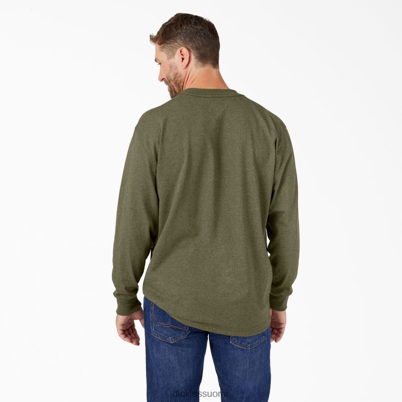 Dickies miehet pitkähihainen kanermainen raskaan sarjan t-paita sotilaallinen vihreä kanerva (mld) vaatteet Z844X719
