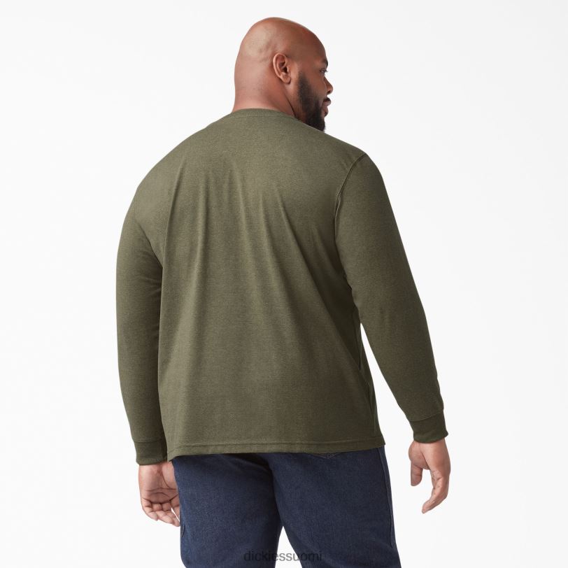 Dickies miehet pitkähihainen kanermainen raskaansarjan henley t-paita sotilaallinen vihreä kanerva (mld) vaatteet Z844X776