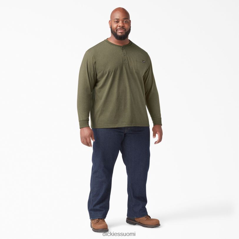 Dickies miehet pitkähihainen kanermainen raskaansarjan henley t-paita sotilaallinen vihreä kanerva (mld) vaatteet Z844X776