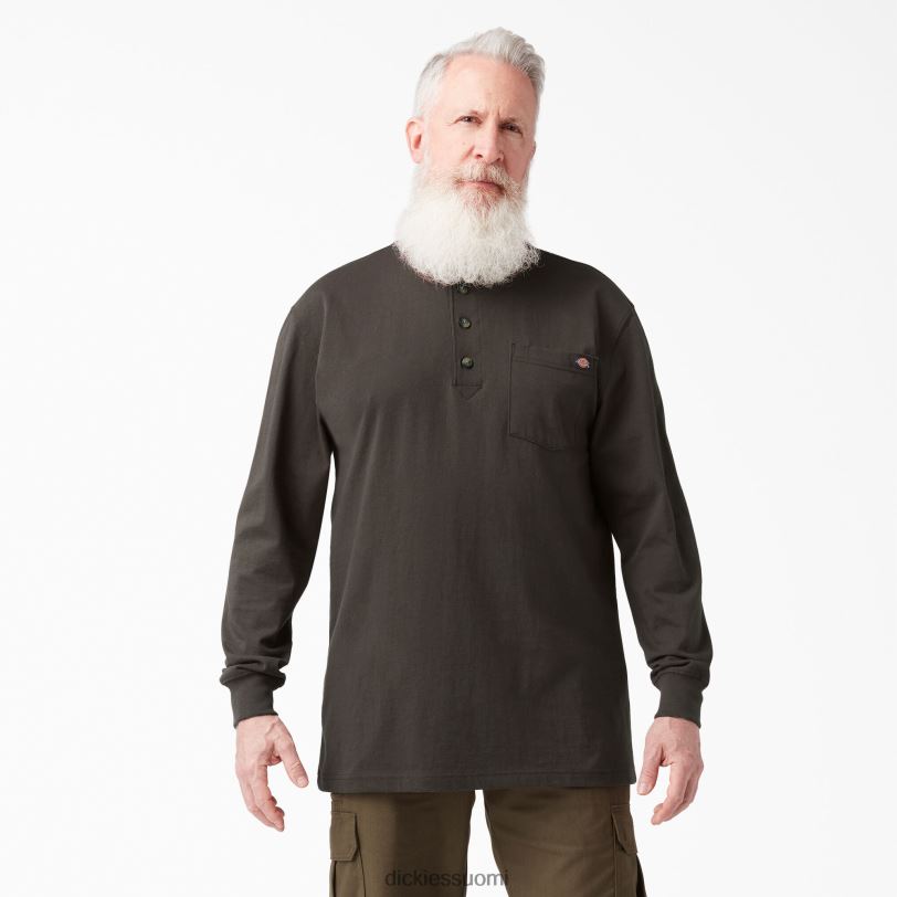 Dickies miehet pitkähihainen raskaan sarjan henley t-paita suklaanruskea (cb) vaatteet Z844X694