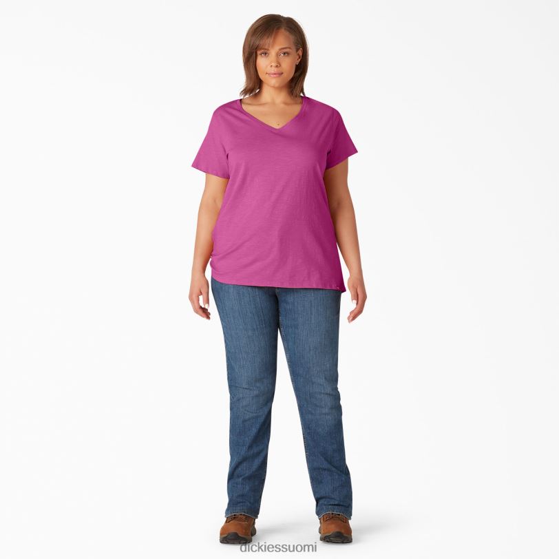 Dickies naiset plus lyhythihainen v-kaula-aukkoinen t-paita festivaali fuksia (f2f) vaatteet Z844X2037