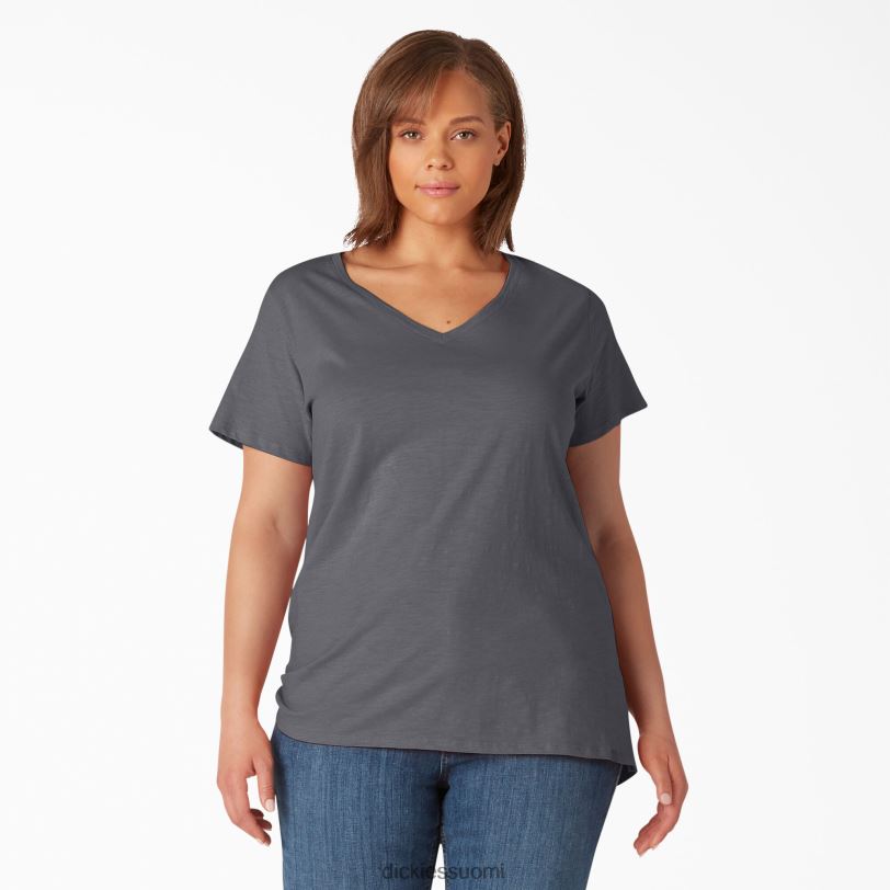 Dickies naiset plus lyhythihainen v-kaula-aukkoinen t-paita grafiitinharmaa (ga) vaatteet Z844X2038