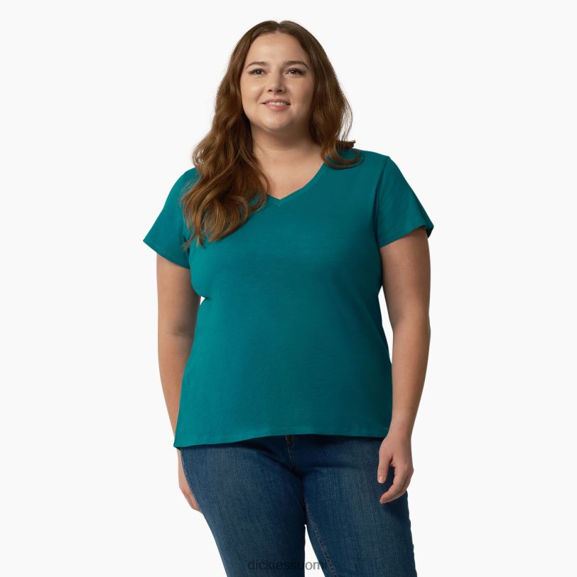 Dickies naiset plus lyhythihainen v-kaula-aukkoinen t-paita syvä järvi (dl2) vaatteet Z844X2036