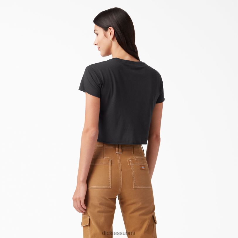 Dickies naiset ahdistuneen logon rajattu t-paita musta (kbk) vaatteet Z844X2139