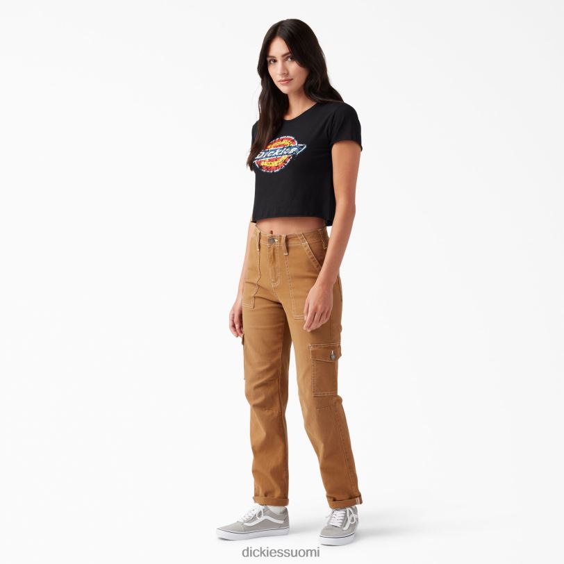 Dickies naiset ahdistuneen logon rajattu t-paita musta (kbk) vaatteet Z844X2139