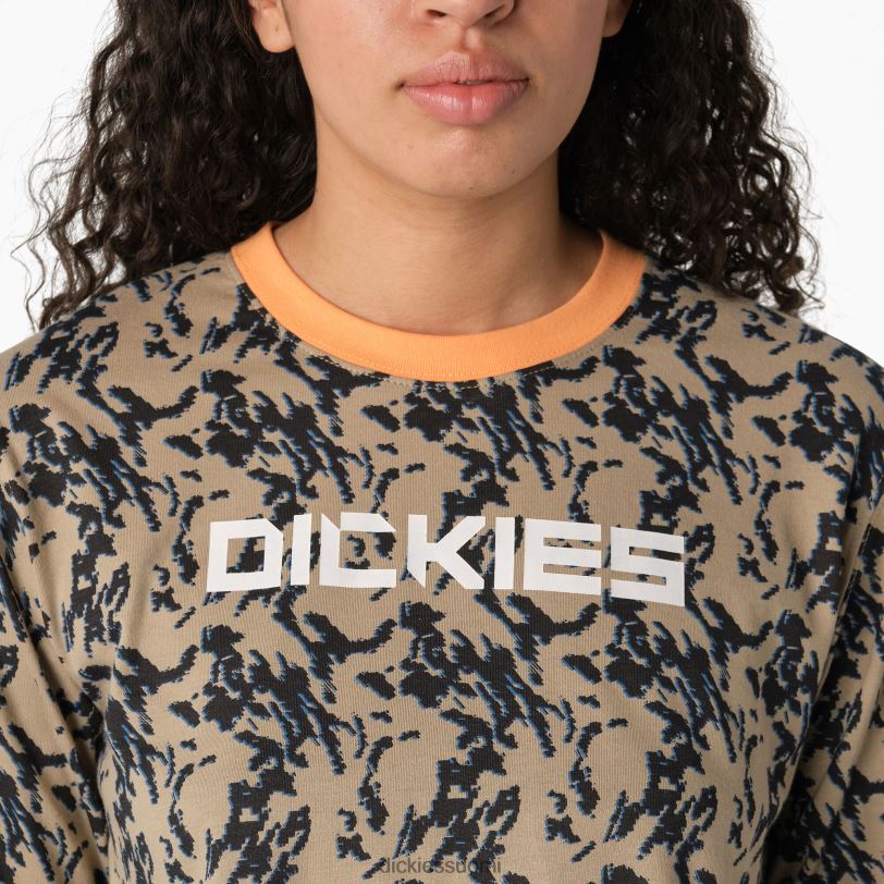 Dickies naiset camo pitkähihainen lyhennetty t-paita aavikon hiekka glitch camo (dhd) vaatteet Z844X2186