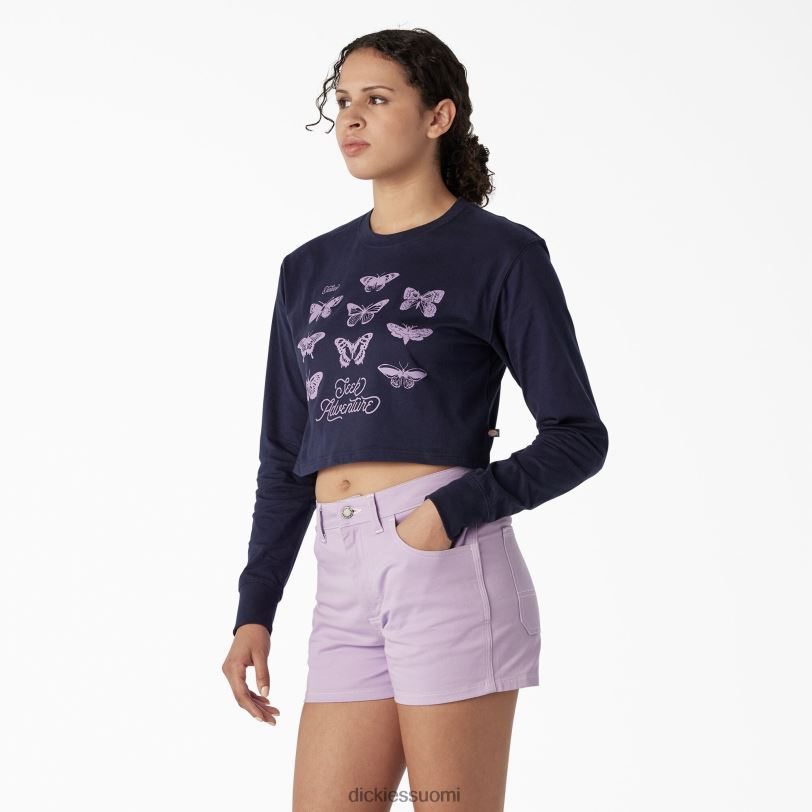 Dickies naiset perhosgrafiikka pitkähihainen lyhennetty t-paita muste laivasto (ik) vaatteet Z844X2126