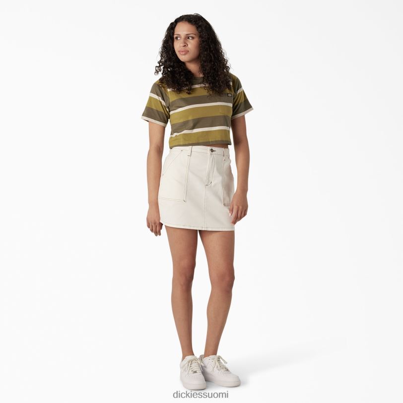 Dickies naiset raidallinen rajattu t-paita sammal/sotilaallinen vihreä raita (mms) vaatteet Z844X2013