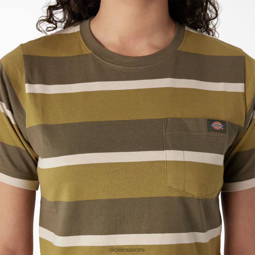 Dickies naiset raidallinen rajattu t-paita sammal/sotilaallinen vihreä raita (mms) vaatteet Z844X2013
