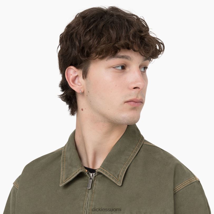 Dickies miehet ankkakontrastiommeltakki kivipesty sotilaallinen vihreä (smw) vaatteet Z844X986