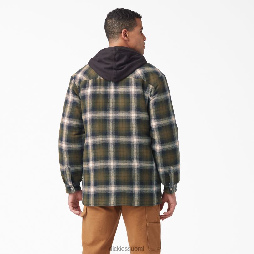 Dickies miehet flanelli paita takki dwr tumma oliivi/musta ruudullinen (a2a) vaatteet Z844X1058