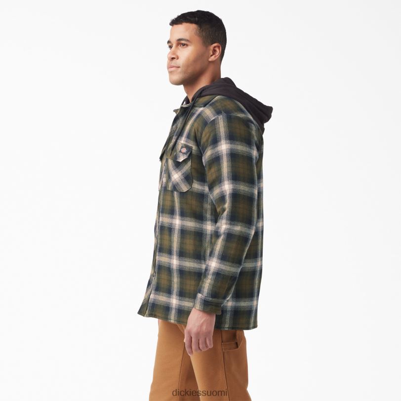 Dickies miehet flanelli paita takki dwr tumma oliivi/musta ruudullinen (a2a) vaatteet Z844X1058
